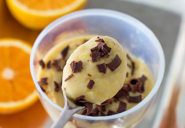 A seasonal favourite and Halloween-themed recipe for orange zest pudding with shaved dark chocolate.
