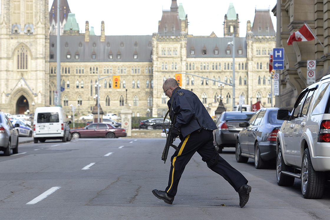 Police secure an area around Parliament Hill in Ottawa on Wednesday Oct.22, 2014.