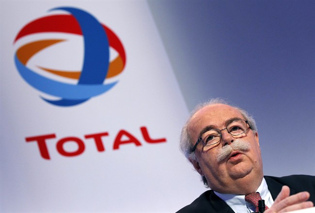 FILE - This Friday, Feb. 11, 2011, file photo shows French energy giant Total CEO, Christophe de Margerie addressing reporters during a press conference in Paris, France. The CEO of French oil giant Total SA was killed when his corporate jet collided with a snow removal machine Monday night at Moscow's Vnukovo Airport, the company said. Total "confirms with deep regret and sadness" that Chairman and CEO Christophe de Margerie died in a private plane crash at the Moscow airport, the company said in a press release dated Tuesday and posted on its website. (AP Photo/Christophe Ena, File)