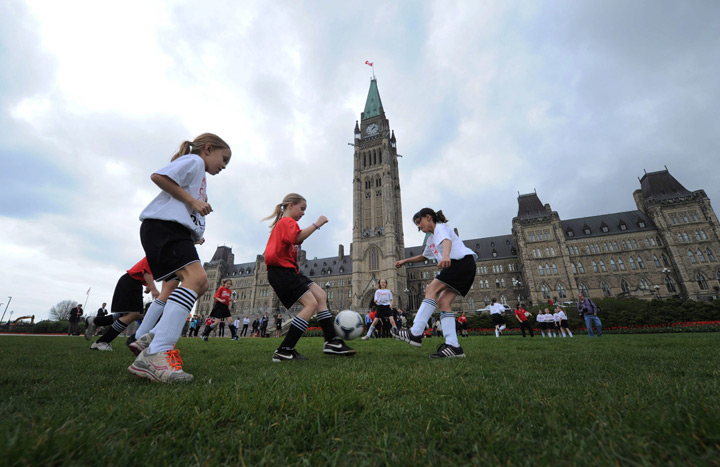 A soccer game on Parliament Hill