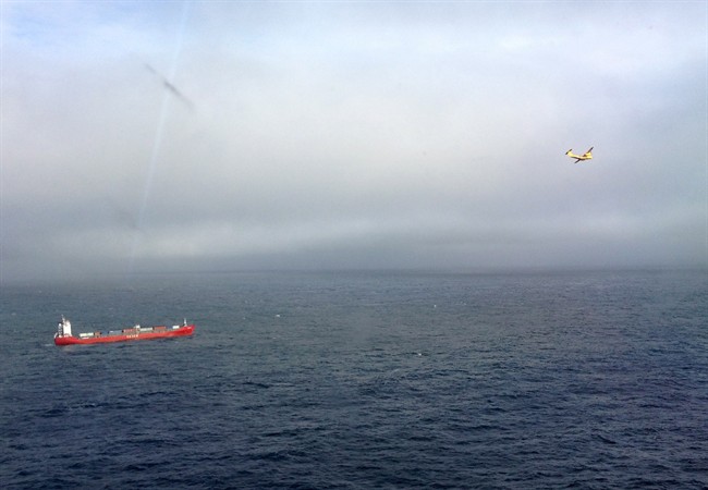 A Russian container ship, shown in this handout image, carrying hundreds of tonnes of fuel was drifting without power in rough seas off British Columbia's northern coast on Friday Oct. 17, 2014.