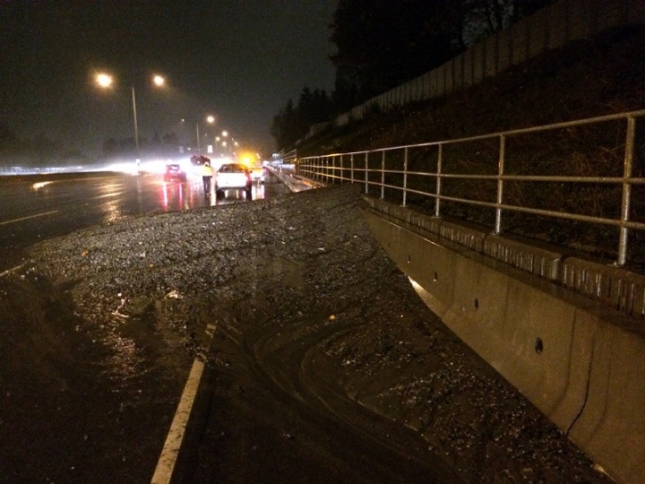 A mudslide along Hwy 1 in Port Coquitlam.