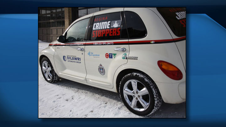 Police in Regina are advising the public that the old Regina Crime Stoppers vehicle has been missing from a used car lot for at least several weeks.