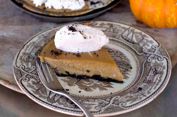 This Oct. 20, 2014, photo shows ultra creamy pumpkin pie in Concord, N.H. The pie has a chocolate crumb pie crust, but the filling will work wonderfully in any crust.