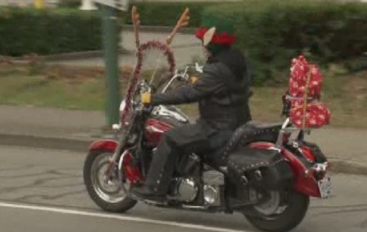 Motorcyclists deliver presents to the Lower Mainland Christmas Bureau.