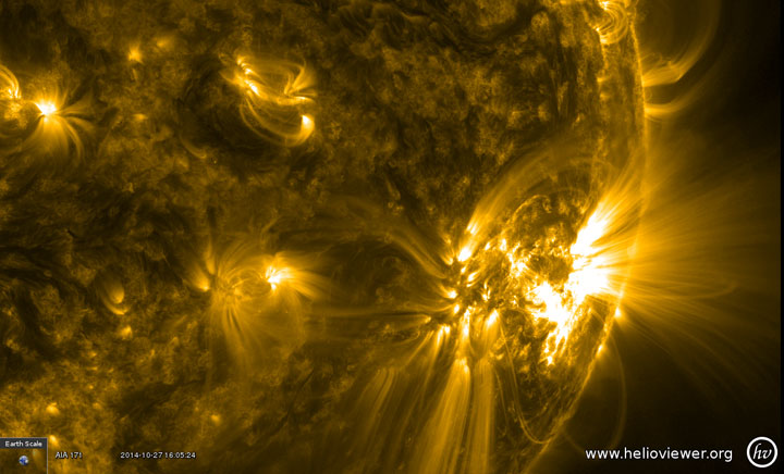 Magnetic loops are seen streaming out of sunspot 2192.