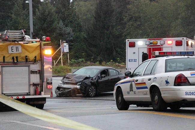 Police investigate a bad accident in Surrey.