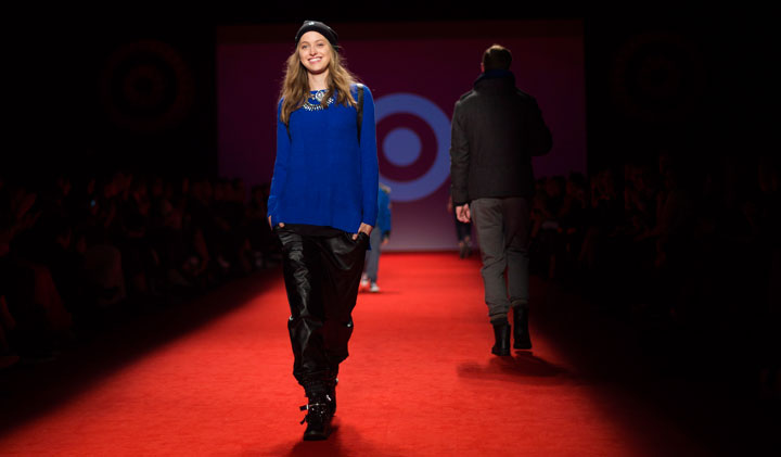 A model walks the runway at the Target show during World MasterCard Fashion Week in Toronto on Tuesday, October 21, 2014.