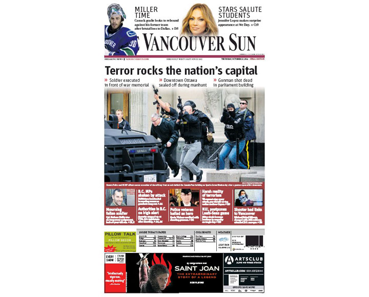 PHOTOS: Newspaper front pages day after Ottawa came under attack - image