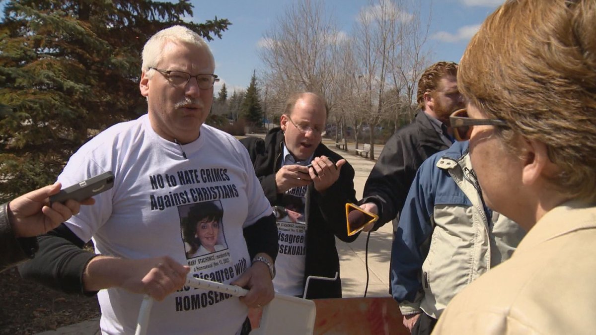 Bill Whatcott and Peter Labarbera were arrested April 14 after refusing to leave the University of Regina campus.