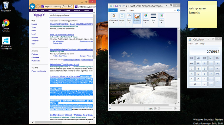 Windows 10 runs a mix of enhanced and desktop apps on one screen.