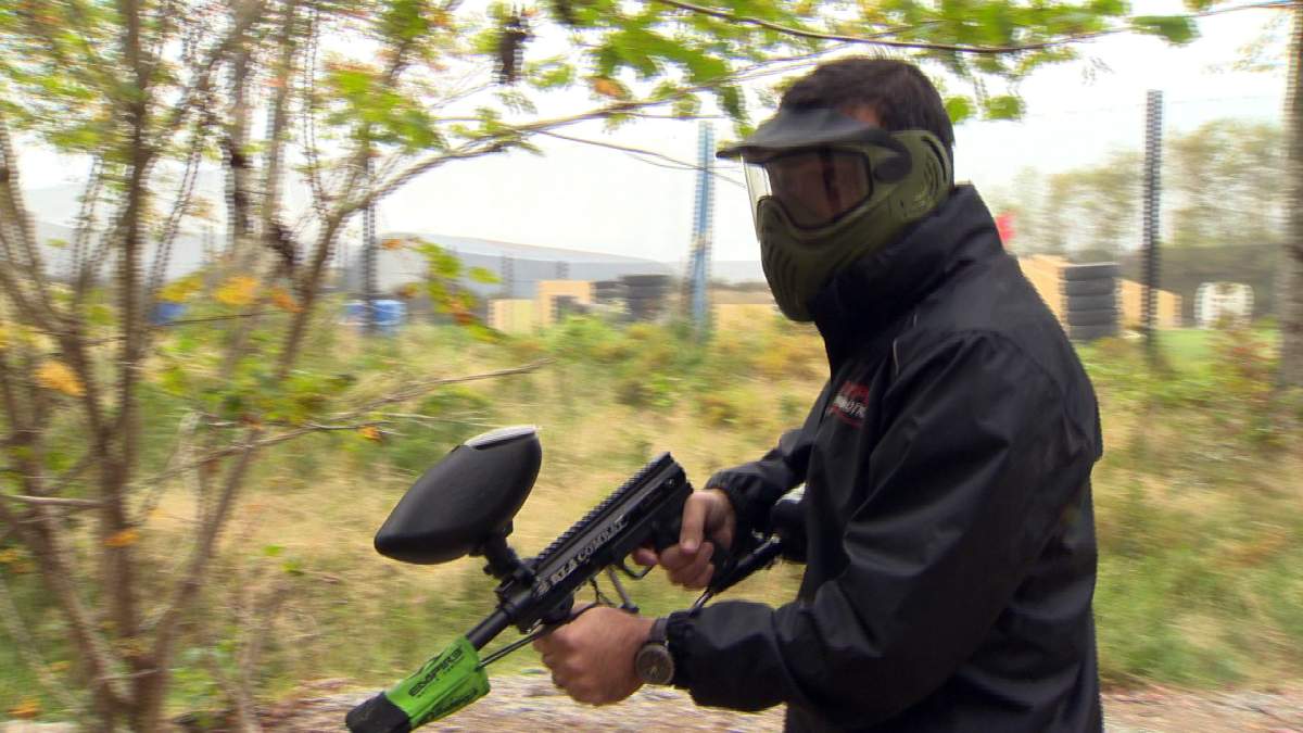 Jamie Williams walks along the zombie hunt course. Mount Uniacke, NS (Oct. 3, 2014).