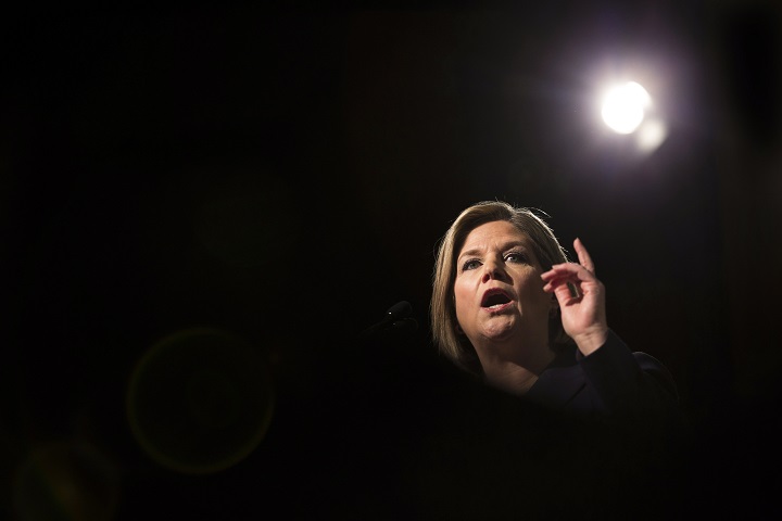Ontario NDP Leader Andrea Horwath delivers a speech at the party's convention in Toronto on Saturday November 15, 2014.