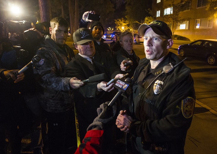Florida State University deputy chief Major James Russell talks with the media as police investigate a shooting outside the Strozier library on the Florida State University campus in Tallahassee, Fla. Thursday Nov 20, 2014. 