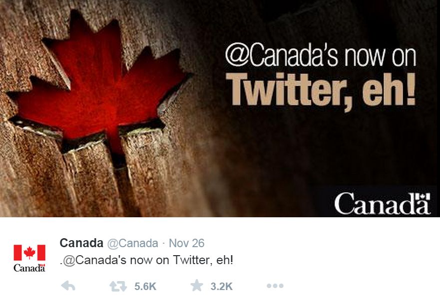 Federal government's new Twitter account @Canada.