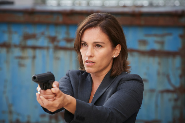 Amy Jo Johnson as Hayley Price on the TV series 'Covert Affairs'.