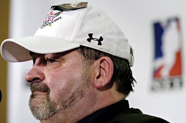 Toronto Rock head coach and general manager Terry Sanderson pauses while speaking to reporters after beating the Arizona Sting in the Champion's Cup game in Toronto Saturday May 14, 2005. 