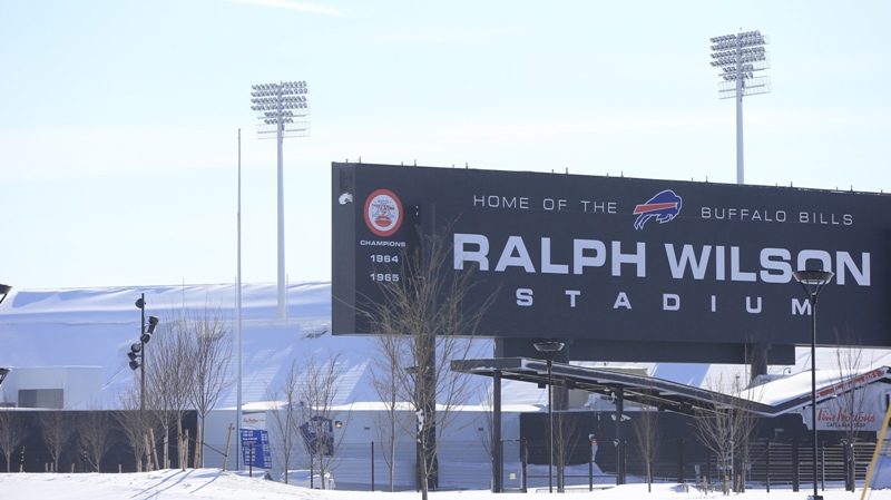 A snow covers around Ralph Wilson Stadium, home of the Buffalo Bills, in Orchard Park, N.Y. on Wednesday, Nov. 19, 2014. A ferocious lake-effect storm left the Buffalo area buried under 6 feet of snow Wednesday, trapping people on highways and in homes, and another storm expected to drop 2 to 3 feet more was on its way. 