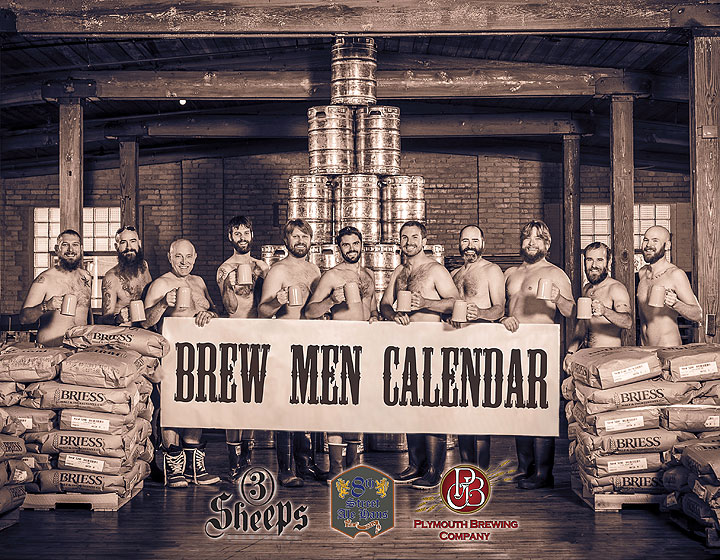 This undated photo provided by Brew Men Calendar, shows the front cover of the 2015 Brew Men Calendar featuring brewers from Sheboygan County, Wis.