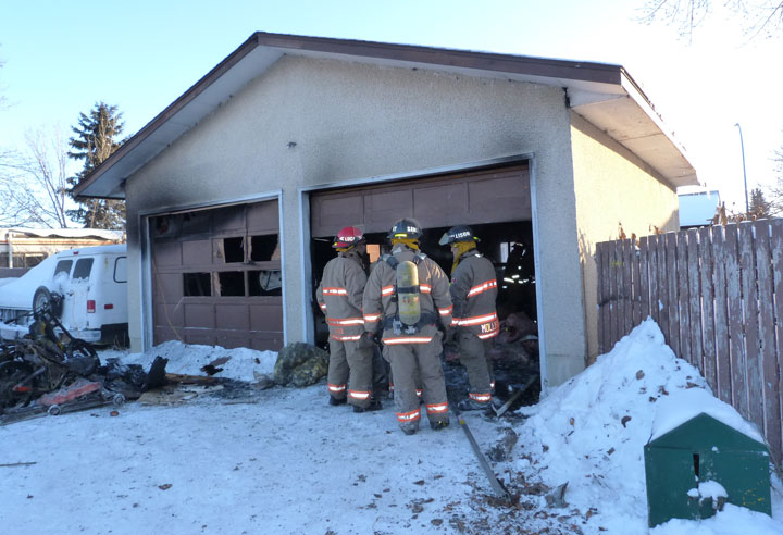Members of the Saskatoon Fire Department were called to a report of a garage fire in the Pacific Heights neighbourhood at 2:40 p.m. Sunday.