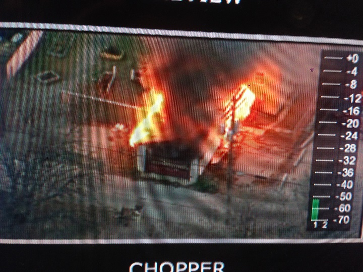 An image taken from a video screen of Skyview-1 helicopter view of fire in Winnipeg on Wednesday, November 5, 2014.