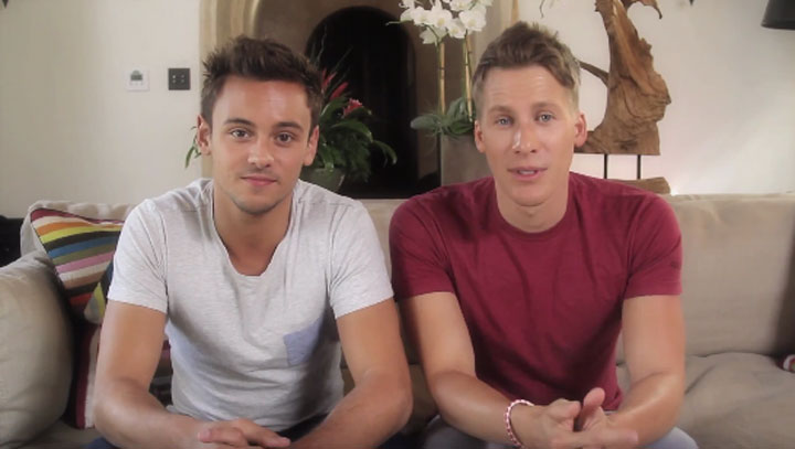 Tom Daley, left, and Dustin Lance Black, pictured in a promotional video for their contest.
