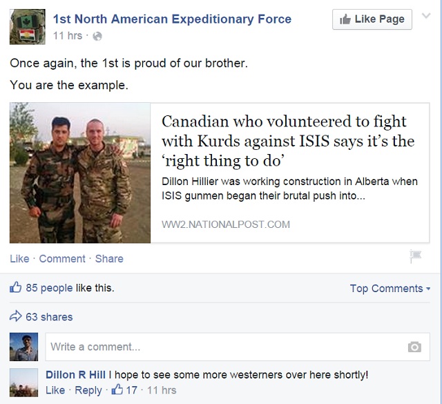 A post on the 1st North American Expeditionary Forces Facebook page.