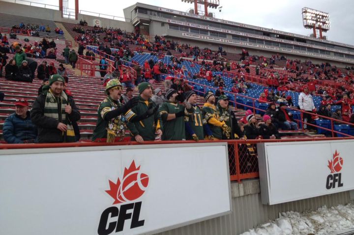 Eskimos fans at Calgary's McMahon Stadium for the CFL West final Sunday, Nov. 23, 2014.