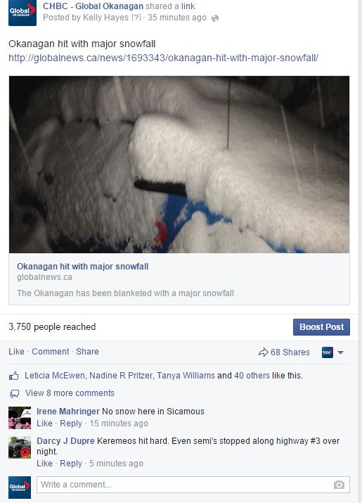 WATCH: Okanagan hit with major snowfall - image
