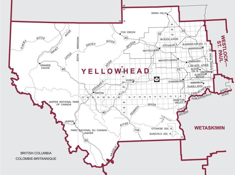 Map of the federal Yellowhead riding.