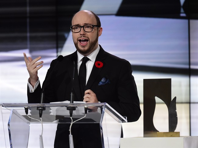 Author Sean Michaels gives his acceptance speech after winning the 2014 Giller Prize on Nov.10, 2014.