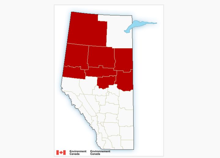 The portion of Alberta under freezing rain warning as of 5:40 p.m. MT Thursday, Nov. 20, 2014.
