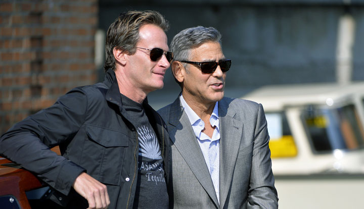 Rande Gerber, left, with George Clooney in Venice.