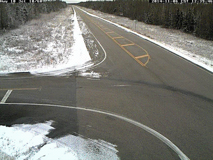 A traffic camera shows snow at the junction of Highway 10 and Highway 60 on Thursday afternoon.