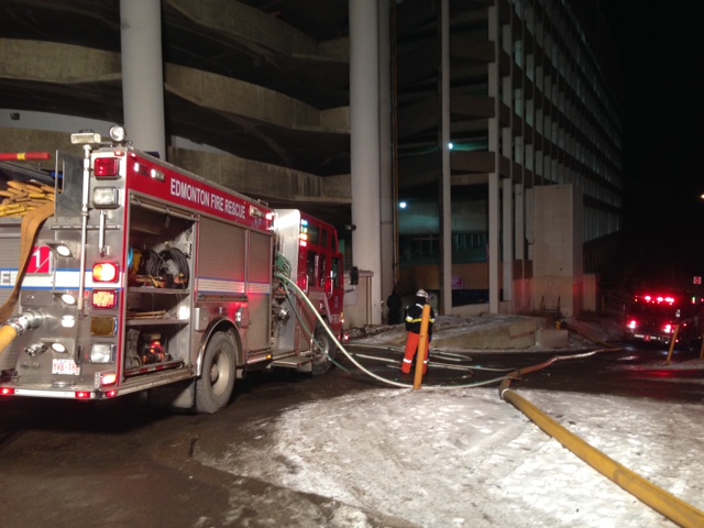 Fire crews at the scene of an electrical fire at the Chateau Lacombe Hotel in downtown Edmonton. November 18, 2014.