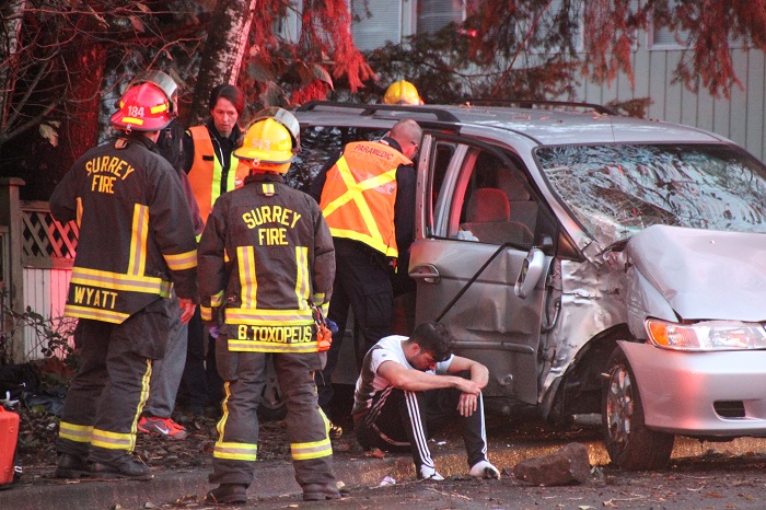 Two people were sent to hospital following a crash in Surrey Saturday morning.