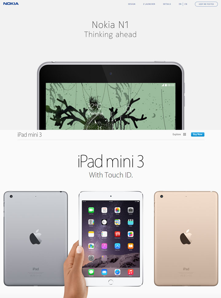 A look at both Nokia and Apple’s product landing pages.