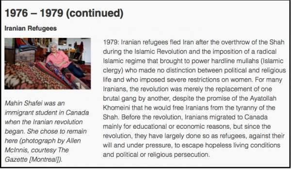 Slide from a government of Canada website underscores Canada’s commitment to Iranian refugees.