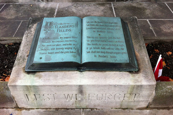 A memorial depicting "In Flanders Fields" is pictured at the John McCrae house in Guelph, Ont., on Nov. 6, 2014.