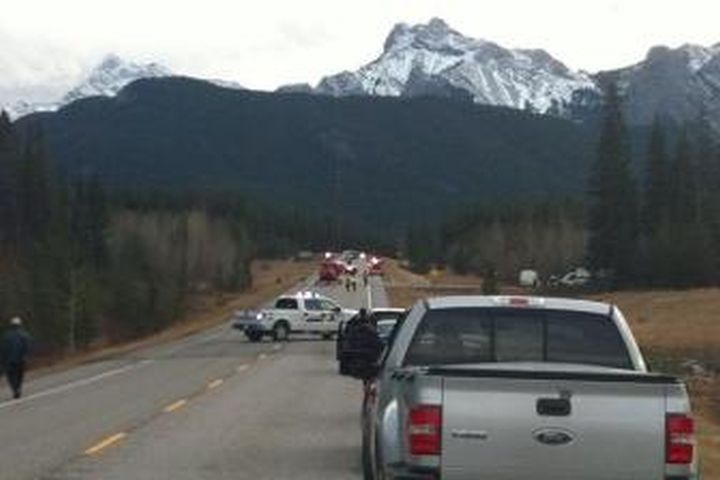 STARS ambulance transporting a woman to hospital, after she fell 60 feet in Kananaskis Country. 