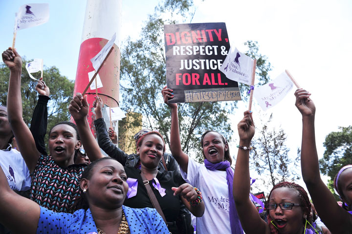 Women chants during a rally in protest against violence towards women, on November 17, 2014 in the Kenyan capital Nairobi. 