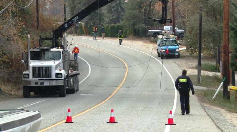 Power line down, closes section of Dehart Road in Kelowna.