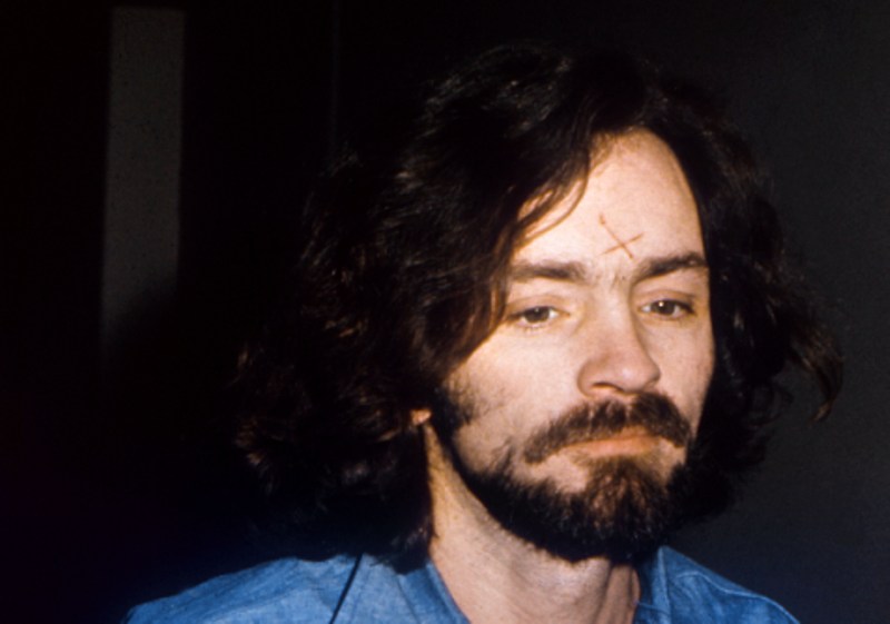 Portrait of Charles Manson, the murderer with three hippy girl-friends of Sharon Tate and a series of brutal murders taken in Los Angeles court, 14 August 1970.