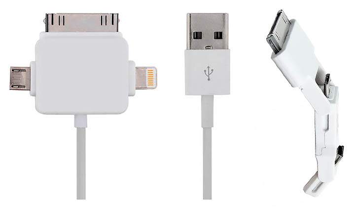 Multi old and new Apple iPhone and Micro USB cable connections off one cable make great stocking stuffers