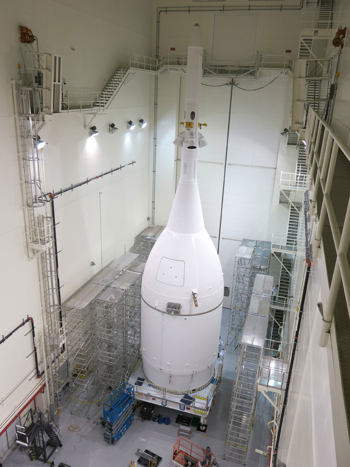 NASA’s Orion spacecraft was completed Thursday, Oct. 30, 2014 in the Launch Abort System Facility at NASA’s Kennedy Space Center in Florida.