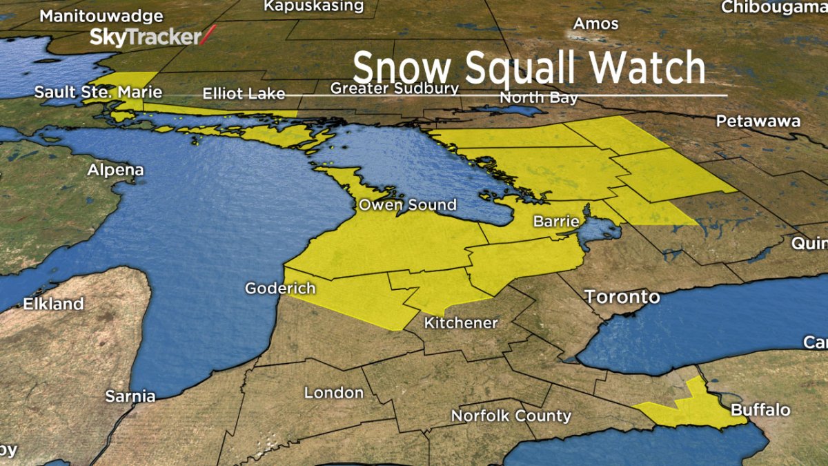 Snow squalls are affecting a large part of southern Ontario as well as Sault Ste. Marie which had a record one-day November snowfall on Friday.