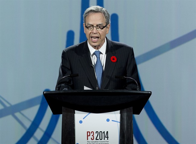 Canadian Finance Minister Joe Oliver speaks at the 22nd annual Canadian Council for Public-Private Partnership conference in Toronto on Monday, November 3, 2014.