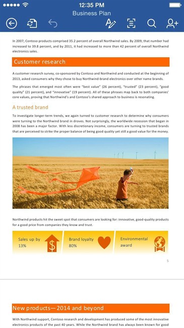This screen shot provided by Microsoft shows the iPhone version of the company's Microsoft Word app.