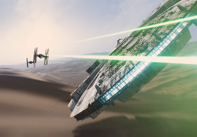 In this image released by Disney, a scene is shown from the upcoming film, "Star Wars: The Force Awakens," expected in theaters on Dec. 18, 2015. 