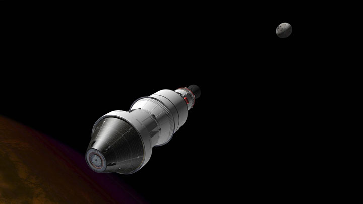 One hour and fifty-five minutes into the launch, a second stage two rocket burn puts Orion into an orbit